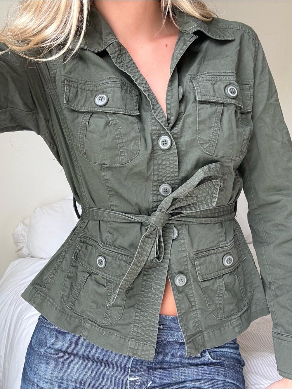 vintage 90's y2k Olive Green Utility Belted Jacket